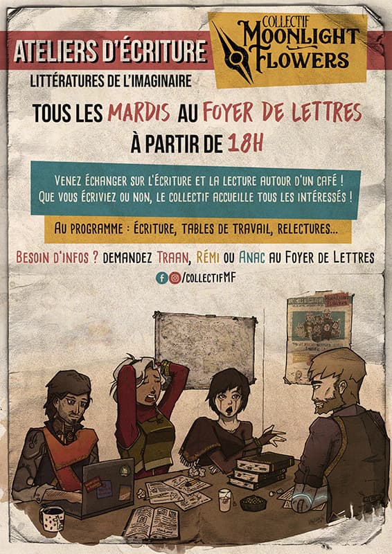 Affiche des ateliers d'écriture du Collectif Moonlight Flowers