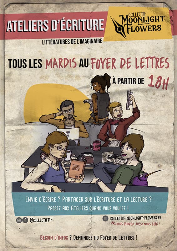 Affiche des ateliers d'écriture du Collectif Moonlight Flowers
