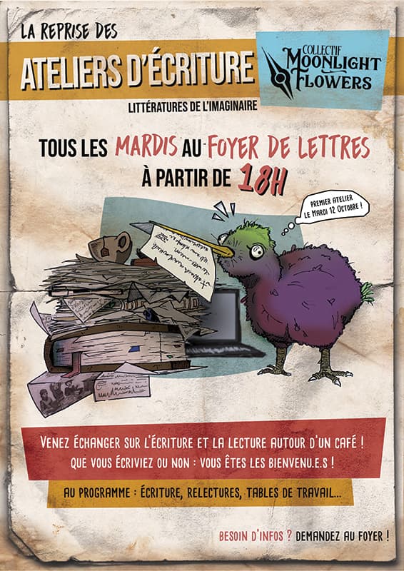 Affiche des ateliers d'écriture du Collectif Moonlight Flowers